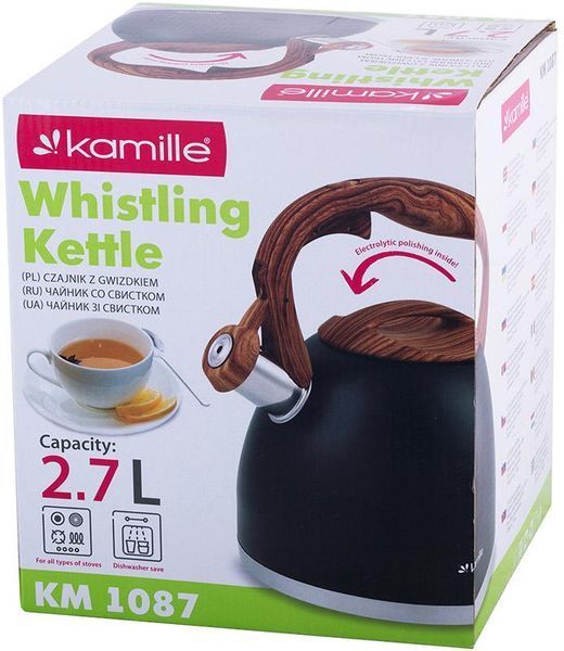 Чайник Kamille Whistling Kettle Black 2.7л з нержавіючої сталі зі свистком (арт. 32323899) фото