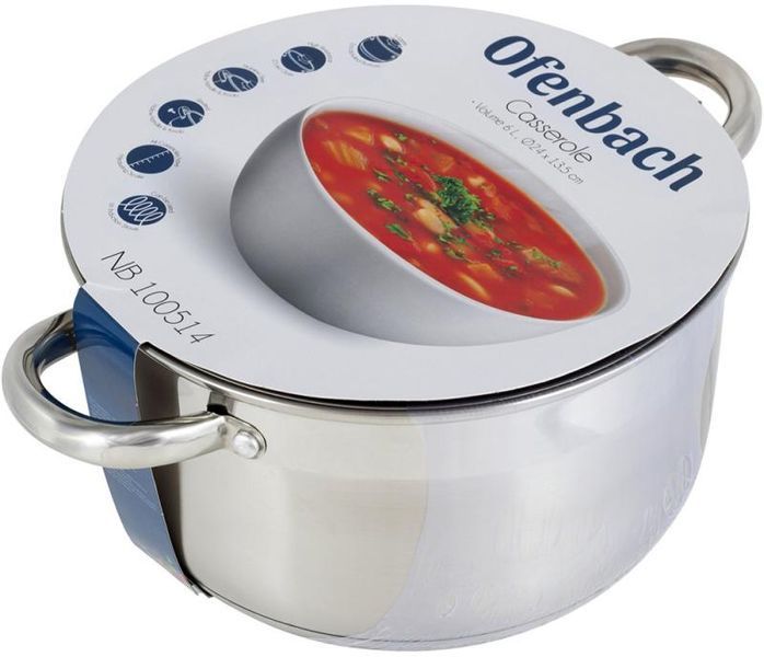 Каструля Ofenbach Casserole з нержавіючої сталі 6л зі скляною кришкою (арт. 32329256) фото