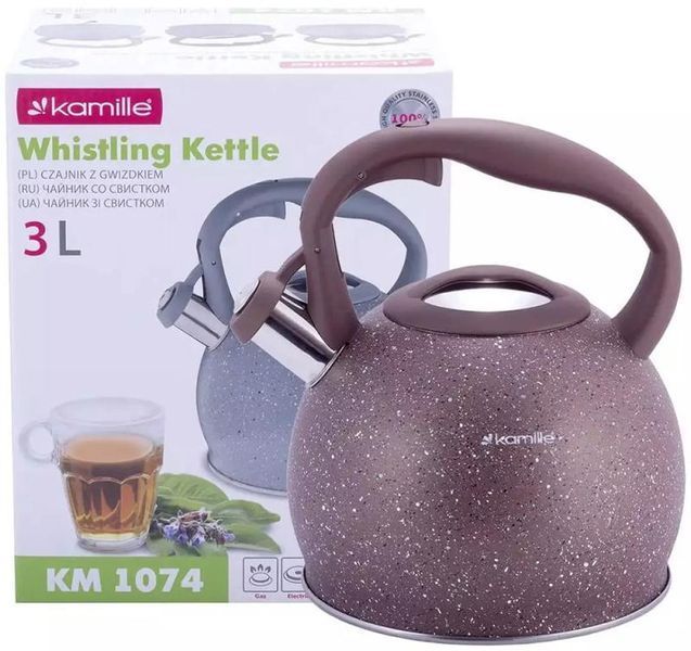 Чайник Kamille Whistling Kettle 3л з нержавіючої сталі зі свистком (коричневий граніт) (арт. 32329218) фото