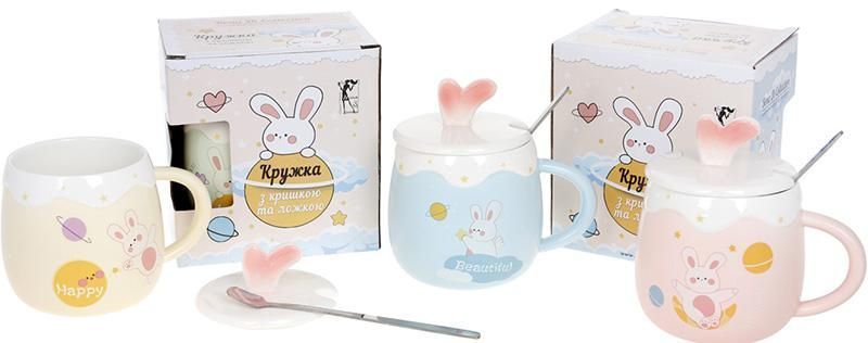 Кружка порцелянова "Funny Rabbits" 430мл з кришкою і ложкою, 4 дизайни (арт. 32324724) фото