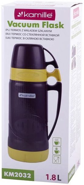 Термос Kamille Glass Violet 1800мл дзеркальна колба і 2 чашки (арт. 32320481) фото