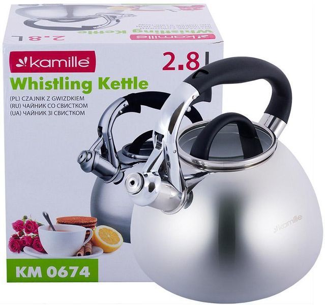 Чайник Kamille Whistling Kettle 2.8л з нержавіючої сталі зі свистком і скляною кришкою (арт. 32323890) фото