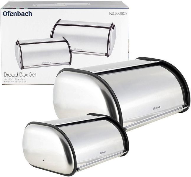 Набір 2 хлібниці Ofenbach Breadbox 43.5х27х18 і 36х23х14см з нержавіючої сталі, срібло (арт. 32324027) фото