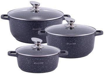 Набір 3 каструлі Kamille Landes Black 2.3л, 4.5л, 6.5л, з двома прихватками (арт. 32320541) фото