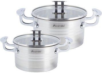 Набір 2 каструлі Kamille Casserote 1.5л і 2.4л з нержавіючої сталі зі скляними кришками (арт. 32323773) фото