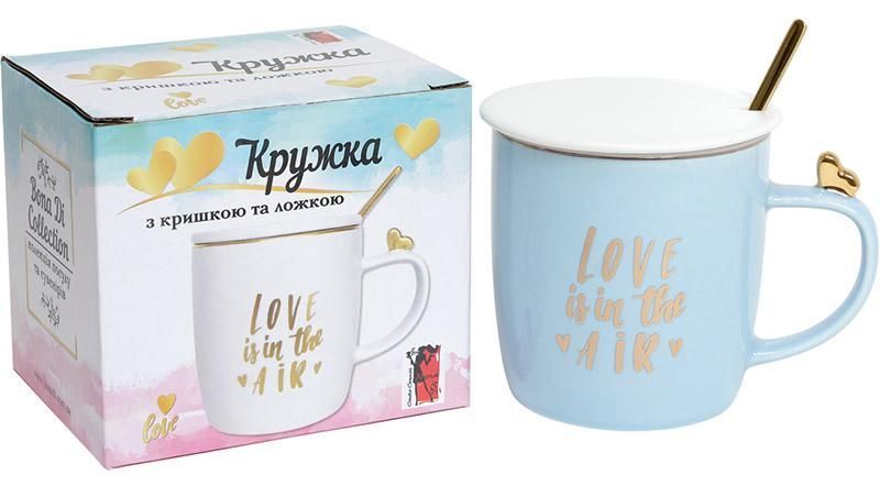 Кружка порцелянова "Love is in the air" 375мл з кришкою і ложечкою (арт. 32319859) фото