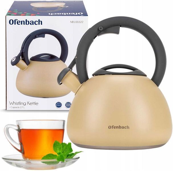 Чайник Ofenbach Silver 2.7л нержавіюча сталь, зі свистком, бежевий матовий (арт. 32329301) фото