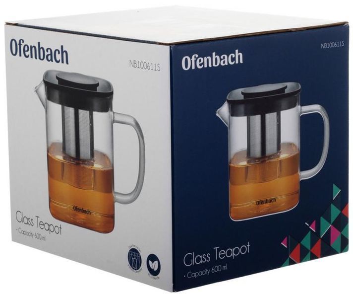 Чайник скляний заварювальний Ofenbach 600мл зі знімним ситечком (0611s) (арт. 32326882) фото