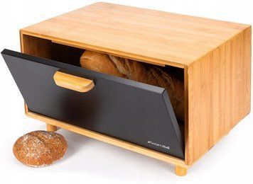 Хлібниця Kamille Black&Wood бамбукова 36х26х23см зі сталевою кришкою (арт. 32329181) фото