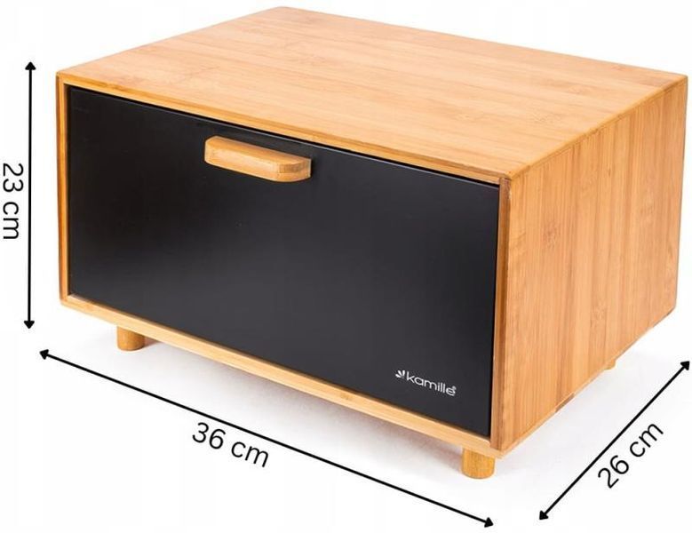 Хлібниця Kamille Black&Wood бамбукова 36х26х23см зі сталевою кришкою (арт. 32329181) фото