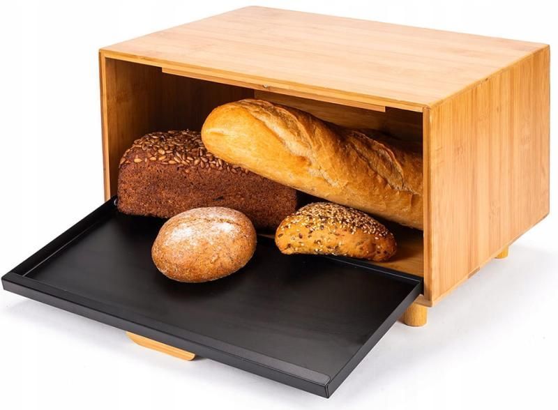 Хлібниця Kamille Black&Wood бамбукова 36х26х23см зі сталевою кришкою (арт. 32329181) фото