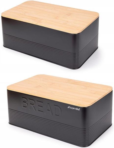 Хлібниця Kamille Black&Wood 36х22х20см з дерев'яною кришкою + 3 ємності для зберігання, чорна (арт. 32329182) фото
