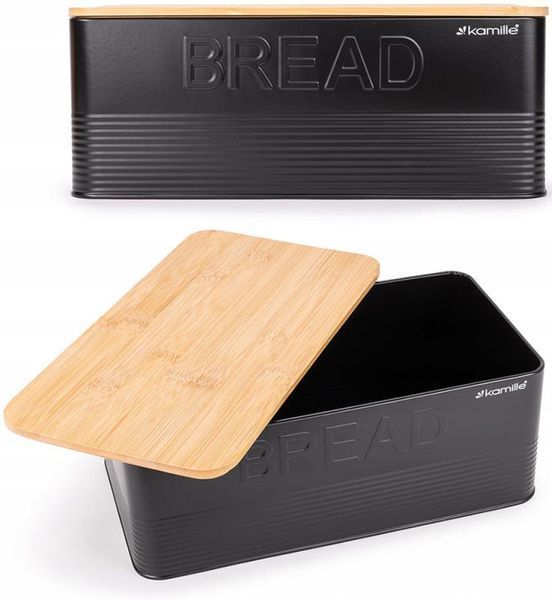 Хлібниця Kamille Black&Wood 36х22х20см з дерев'яною кришкою + 3 ємності для зберігання, чорна (арт. 32329182) фото