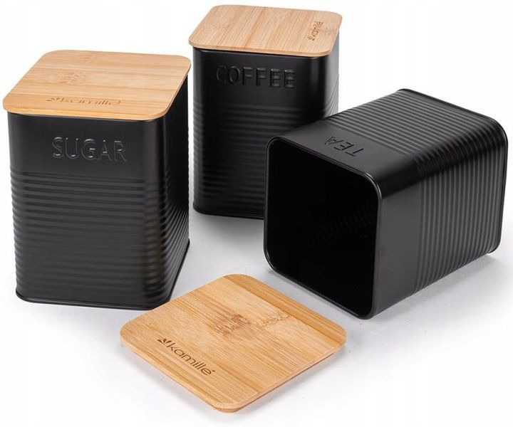 Хлібниця Kamille Black&Wood 36х22х20см з дерев'яною кришкою + 3 ємності для зберігання, чорна (арт. 32329182) фото