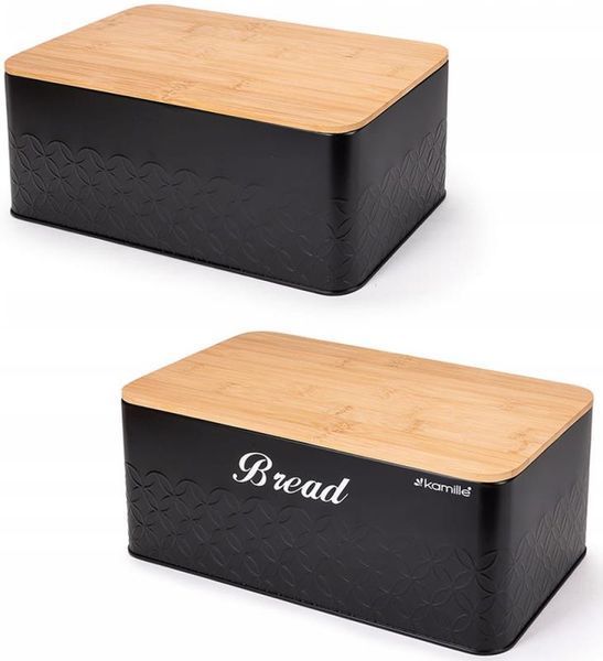 Хлібниця Kamille Black&Wood 36х22х20см з дерев'яною кришкою + 3 ємності для зберігання, чорні (арт. 32329183) фото