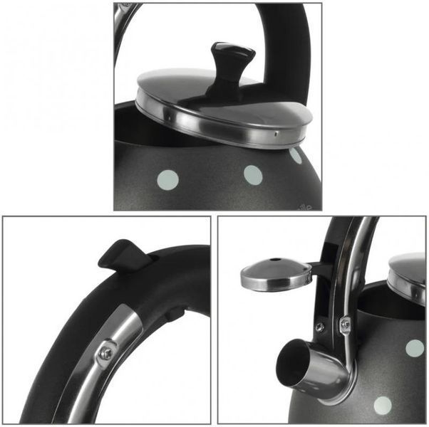 Чайник Kamille Whistling Kettle Black 2.5л з нержавіючої сталі зі свистком (чорний у горох) (арт. 32326618) фото