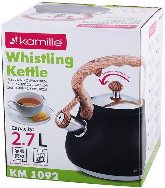 Чайник Kamille Whistling Kettle Black 2.7л з нержавіючої сталі зі свистком (чорний) (арт. 32323900) фото