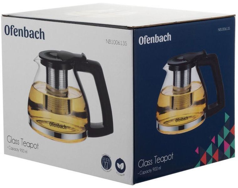 Чайник скляний заварювальний Ofenbach 900мл зі знімним ситечком (0613s) (арт. 32326886) фото