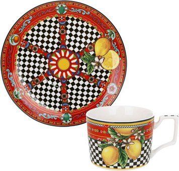 Чайно-кавовий набір Sicilia "Limoni" (Лимони) 220мл на 6 персон, порцеляна (арт. 32329458) фото