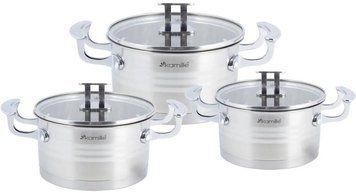 Набір 3 каструлі Kamille Casserote 1.7л, 2.4л, 3.1л з нержавіючої сталі зі скляними кришками (арт. 32329151) фото