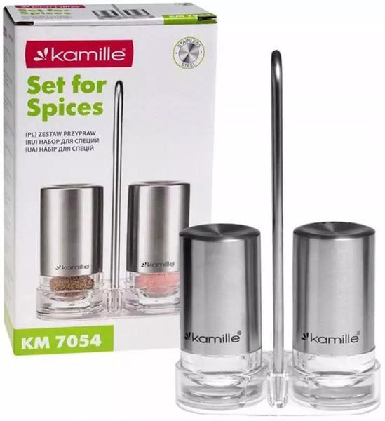Набір для спецій Kamille Grinder Set перечниця / сільничка 2х40мл на сталевій підставці 10х17см (арт. 32329242) фото