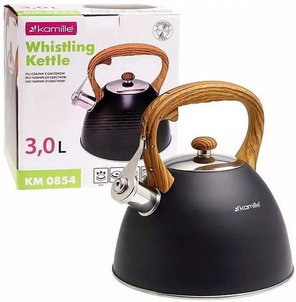 Чайник Kamille Whistling Kettle Black 3л з нержавіючої сталі зі свистком (чорний) (арт. 32329193) фото