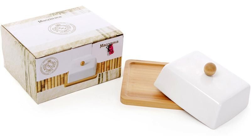 Маслянка Ceram-Bamboo фарфорова з бамбуковим блюдцем 14х12см (арт. 3232531) фото - "RestoMarket" Маслянка Ceram-Bamboo фарфорова з бамбуковим блюдцем 14х12см (арт. 3232531) фото