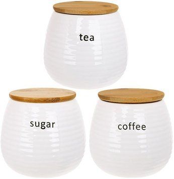 Набір 3 банки Merceyl "Sugar, Tea, Coffee" по 750мл, кераміка з дерев'яними кришками (арт. 32328869) фото