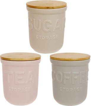 Набір 3 банки Merceyl "Sugar, Tea, Coffee" по 800мл, кераміка з дерев'яними кришками (арт. 32328870) фото