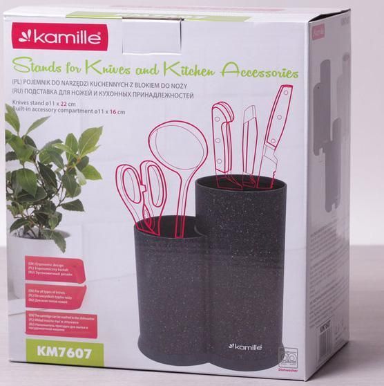 Колода для ножів Kamille Brash Stand подвійна 22см пластикова (арт. 32314506) фото