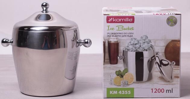 Відро для льоду Kamille 1200мл з нержавіючої сталі з подвійними стінками і кришкою (арт. 32314517) фото