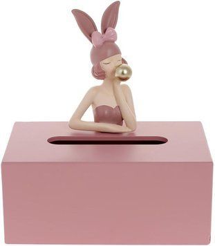 Серветниця "Дівчина-Зайчик" 20х12х21.5см, полістоун, рожевий (арт. 32326406) фото