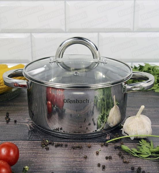 Каструля індукційна Ofenbach Casserole із нержавіючої сталі 2л зі скляною кришкою (арт. 32329261) фото