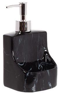 Дозатор для миючого засобу "Black Marble" 400мл, 9.8х9.5х18см з підставкою для губки, чорний мармур (арт. 32326693) фото