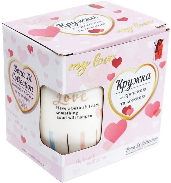 Кружка фарфорова "Girl&rsquo;s heart" 420мл з кришкою і ложкою (арт. 32322601) фото