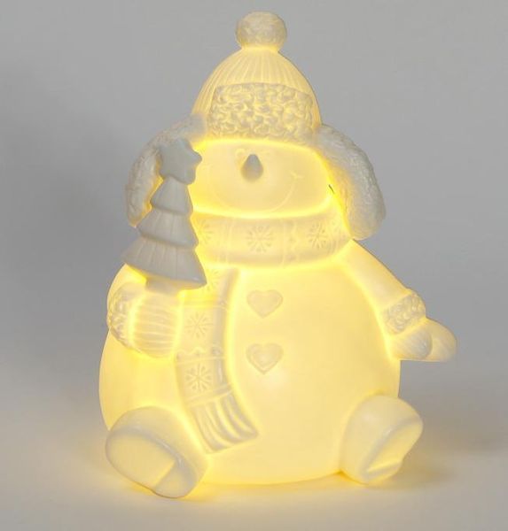 Декоративна керамічна статуетка "Сніговик" 18см з LED-підсвіткою (арт. 32316618) фото