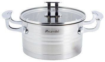 Каструля індукційна Kamille Casserote 4.4л з нержавіючої сталі зі скляною кришкою (арт. 32323771) фото