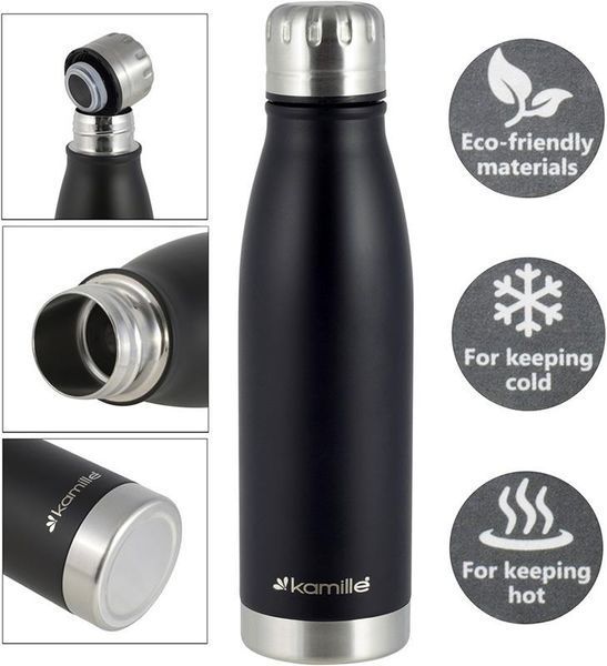 Термос-пляшка Kamille Bottle 500мл чорний (арт. 32324987) фото