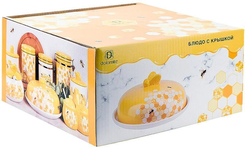 Блюдо керамічне "Sweet Honey" &Oslash;23см для млинців з кришкою, біле з жовтим (арт. 32325213) фото