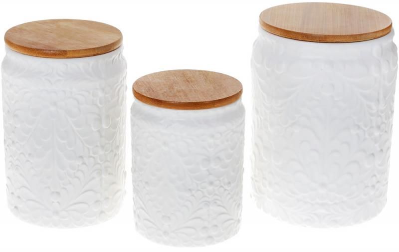 Банка Ceram-Bamboo для сипучих продуктів 1.1л, біла матова кераміка з бамбуковою кришкою (арт. 32326066) фото