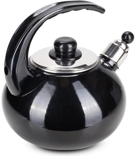 Чайник емальований Kamille "Boiling Water" 2.5л зі свистком, чорний глянець (арт. 32329207) фото