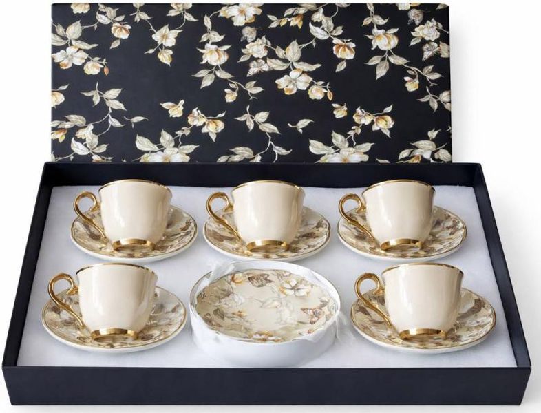 Кавовий порцеляновий сервіз "Cream Magnolia" 6 чашок 90мл із блюдцями (арт. 32330241) фото