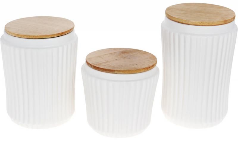 Банка Ceram-Bamboo для сипучих продуктів 730мл, біла матова кераміка з бамбуковою кришкою (арт. 32326068) фото