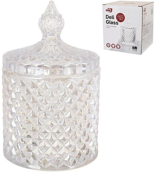 Цукорниця скляна "Crystal Glass" 300мл зі скляною кришкою, прозорий перламутр (арт. 32327990) фото