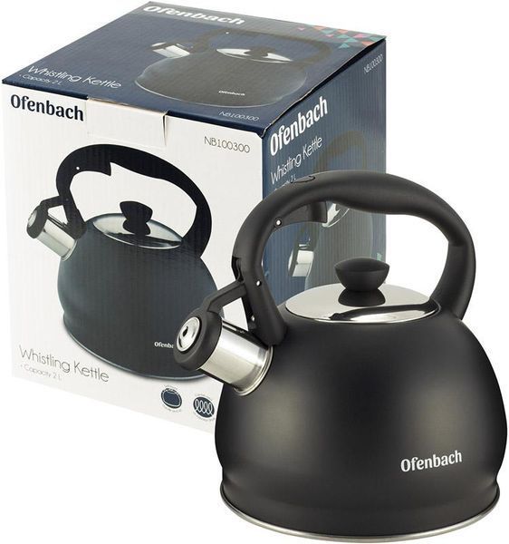 Чайник Ofenbach Magic Kettle 2л з нержавіючої сталі зі свистком, чорний матовий (арт. 32324031) фото