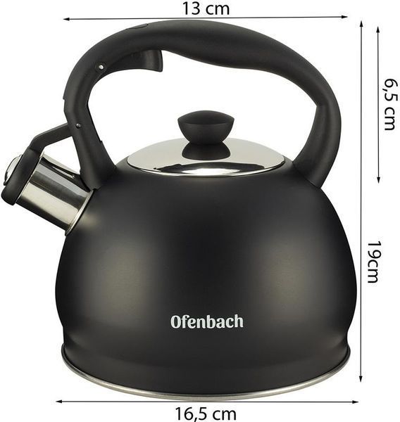 Чайник Ofenbach Magic Kettle 2л з нержавіючої сталі зі свистком, чорний матовий (арт. 32324031) фото