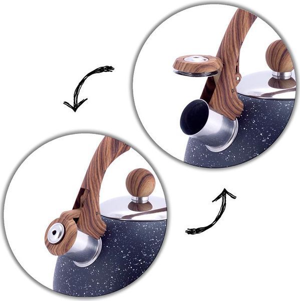 Чайник Kamille Whistling Kettle Marble 2л з нержавіючої сталі зі свистком, чорний мармур (арт. 32325001) фото