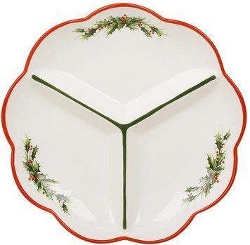 Менажниця порцелянова "Evergreen Christmas" &Oslash;24см на 3 секції з червоною облямівкою (арт. 32330836) фото