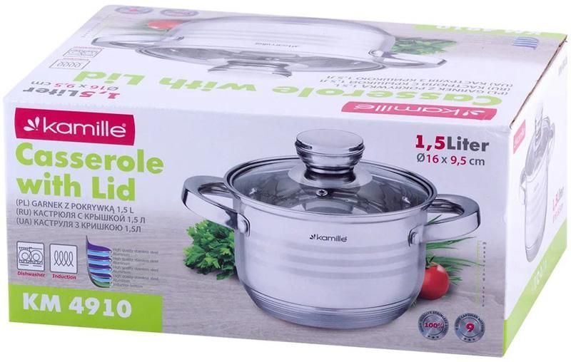 Каструля Kamille Desiree 1.5л з нержавіючої сталі з 9-шаровим індукційним дном (арт. 32320502) фото - "RestoMarket" Каструля Kamille Desiree 1.5л з нержавіючої сталі з 9-шаровим індукційним дном (арт. 32320502) фото