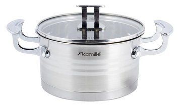 Каструля індукційна Kamille Casserote 3.1л з нержавіючої сталі зі скляною кришкою (арт. 32323770) фото